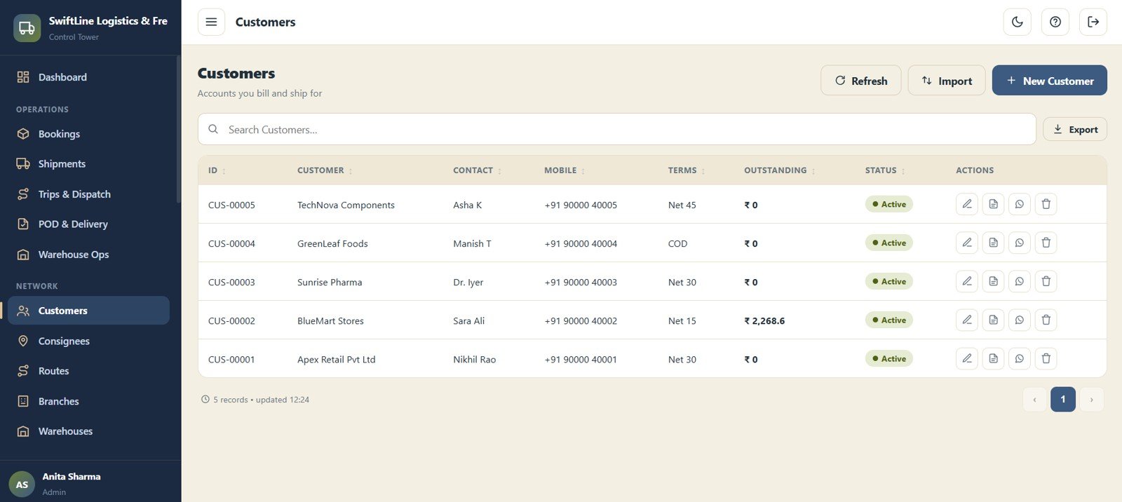 Logistics Management System Web App - Customers