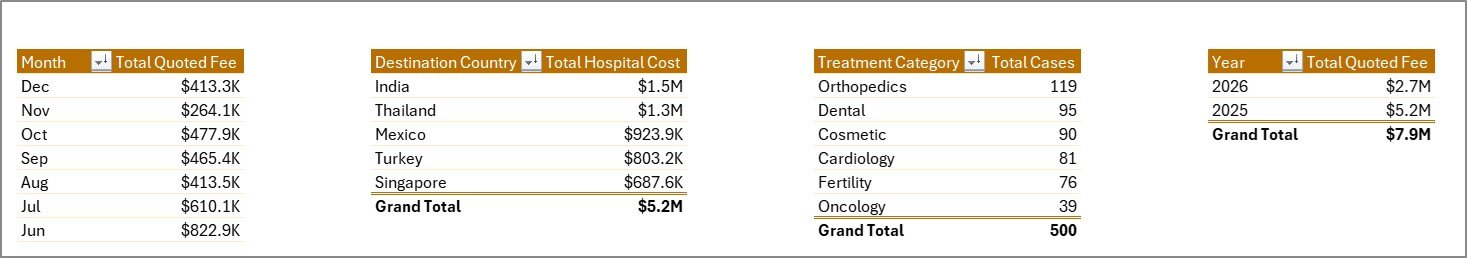 Medical Tourism Dashboard in Excel support sheet tab