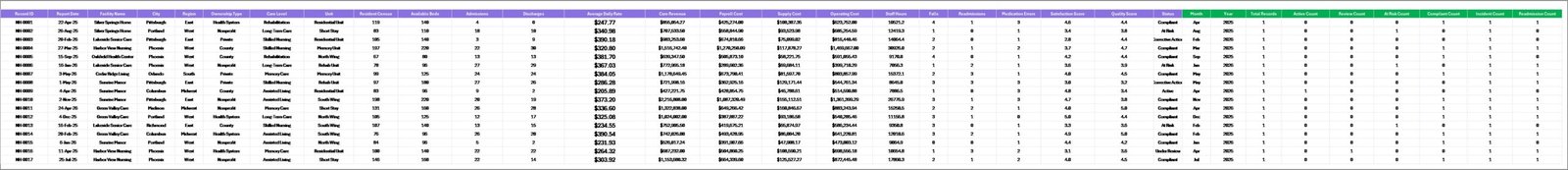 Nursing Homes Dashboard Data Sheet tab