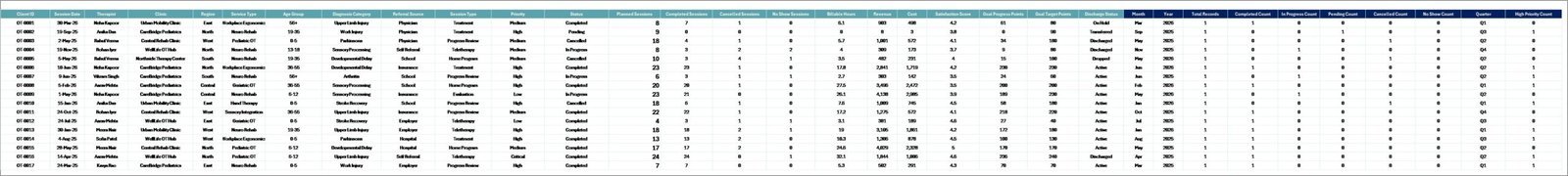 Data Sheet tab in Occupational Therapy Dashboard in Excel
