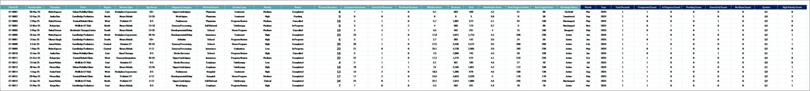 Data Sheet tab in Occupational Therapy Dashboard in Excel