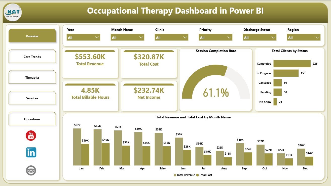 Occupational Therapy Dashboard in Power BI overview page