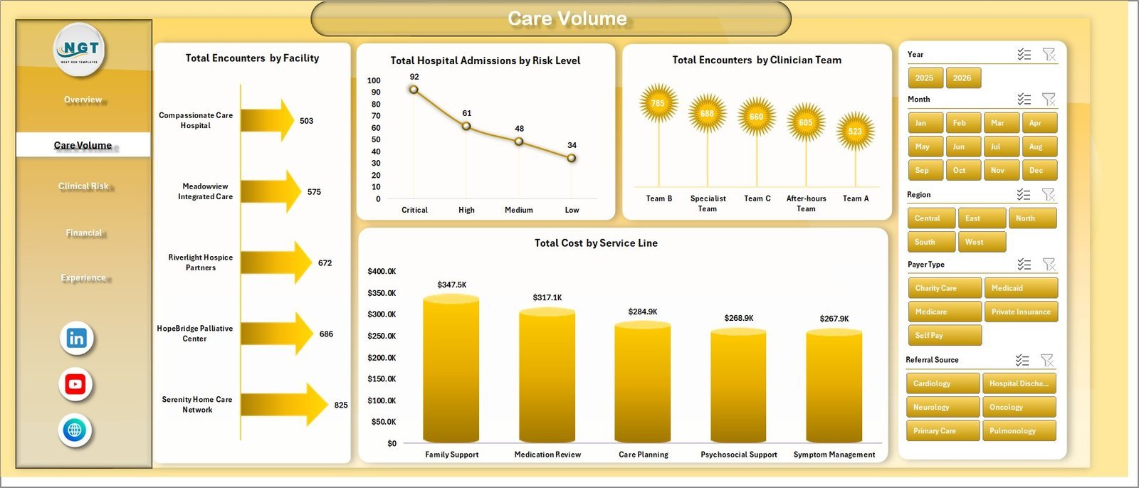 Care Volume sheet in Palliative Care Dashboard in Excel