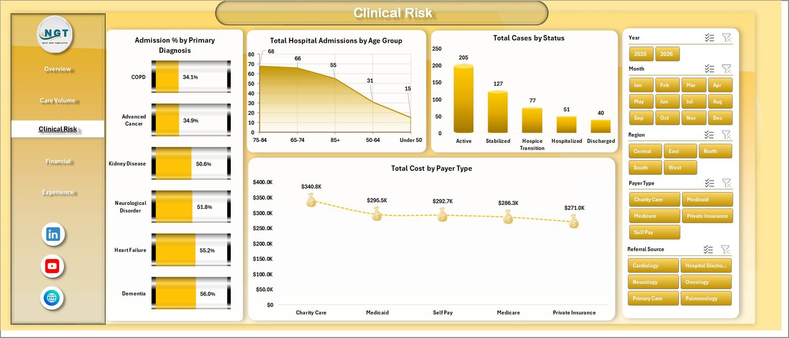 Clinical Risk sheet in Palliative Care Dashboard in Excel
