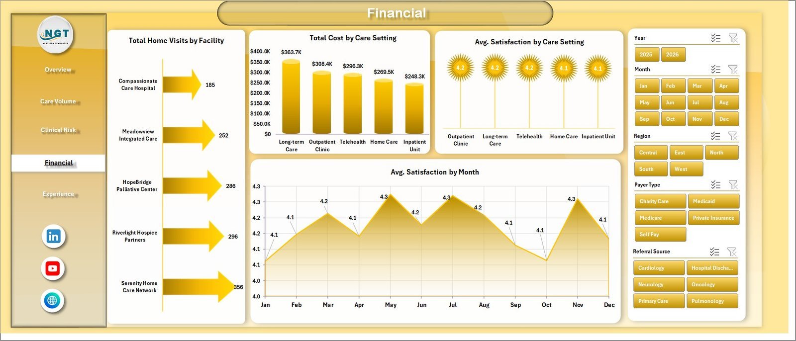 Financial sheet in Palliative Care Dashboard in Excel