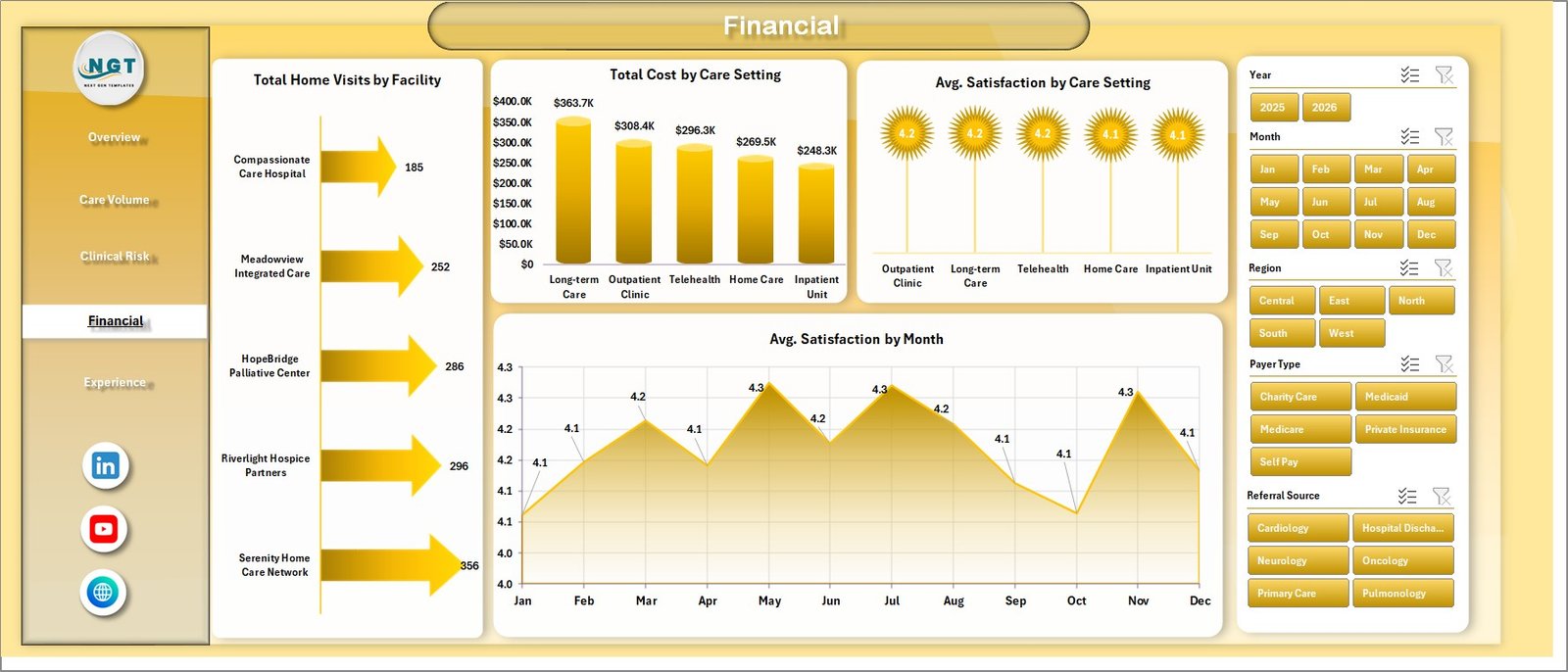 Financial sheet in Palliative Care Dashboard in Excel