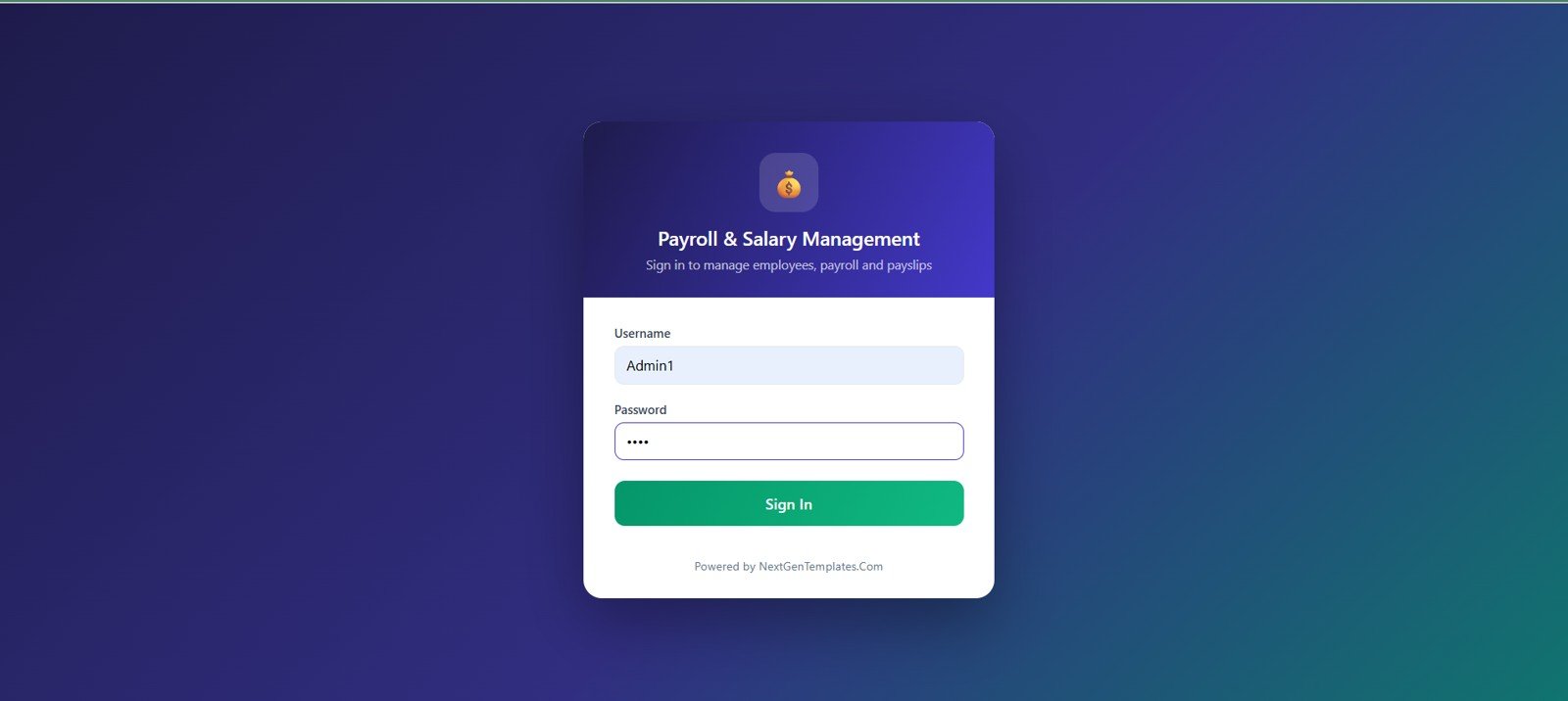 Payroll and Salary Management System Web App login page screenshot