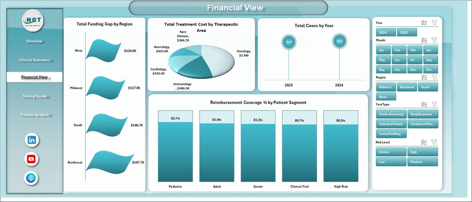 Financial View sheet in Precision Medicine Dashboard in Excel