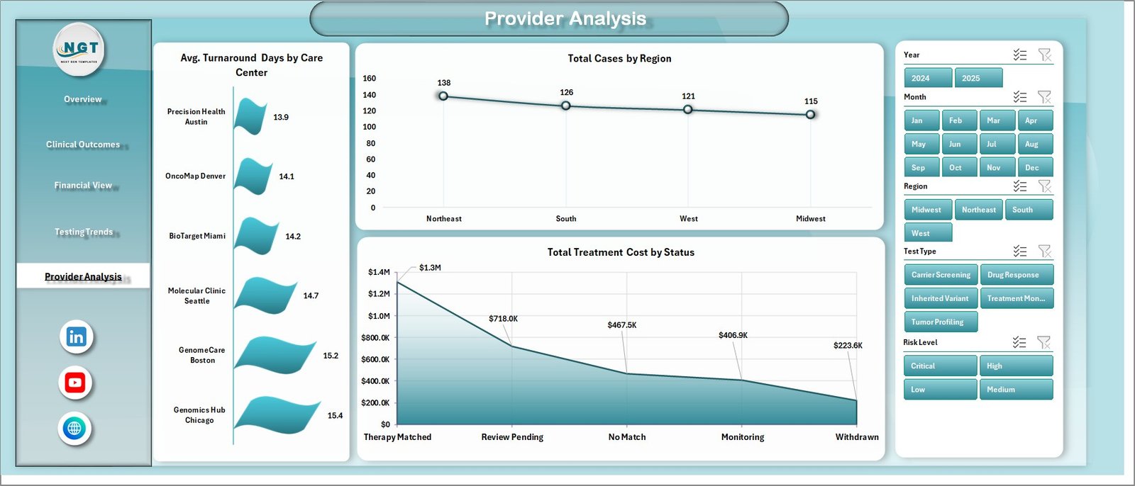 Provider Analysis sheet in Precision Medicine Dashboard in Excel
