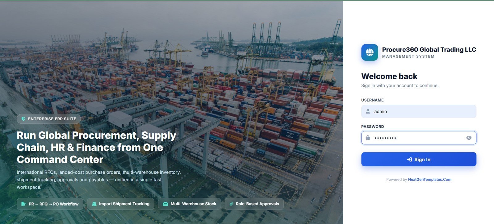 Procure360 Global ERP Management System Web App