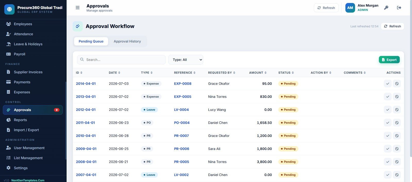 Procure360 approval workflow page