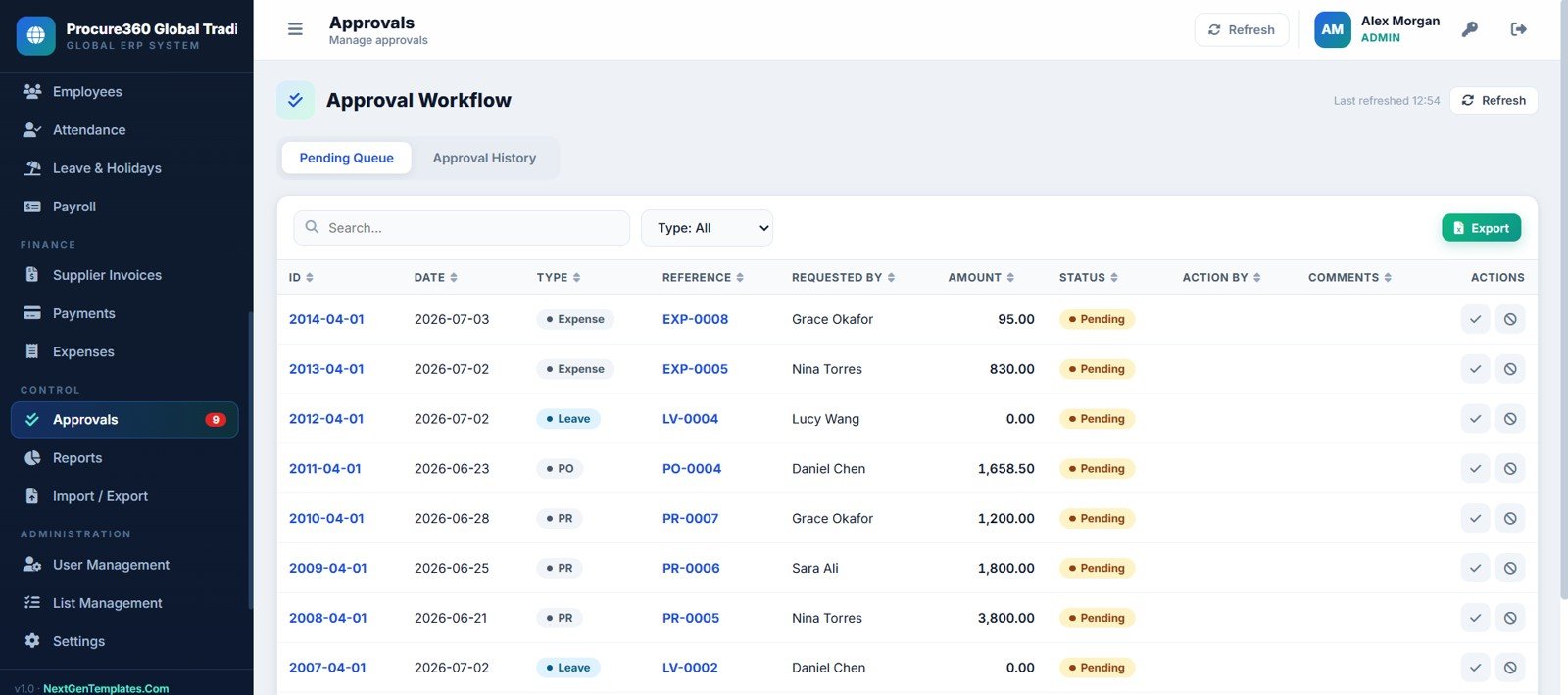 Procure360 approval workflow page