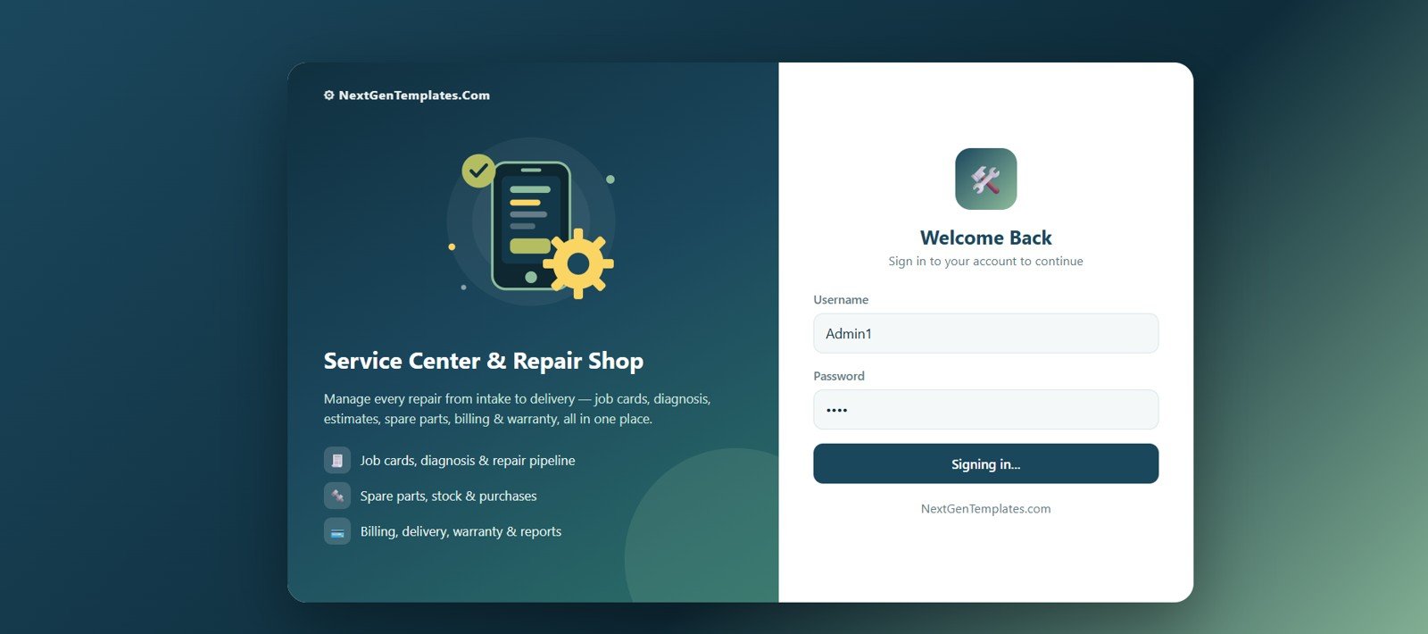 Service Center and Repair Shop Management System Web App