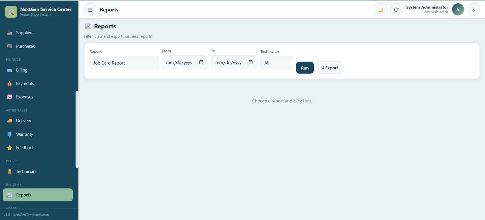Service Center and Repair Shop Management System Web App - Reports