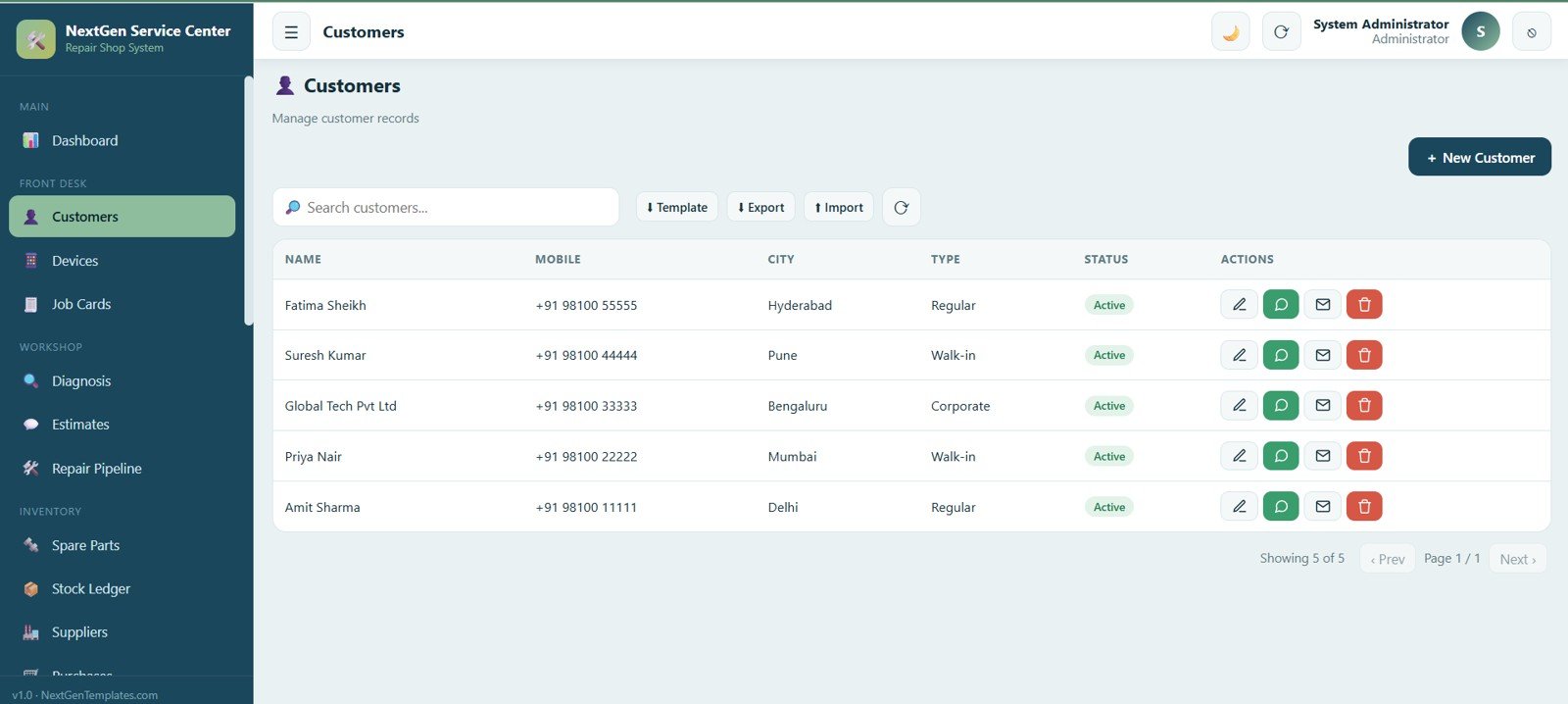 Service Center and Repair Shop Management System Web App - Customers