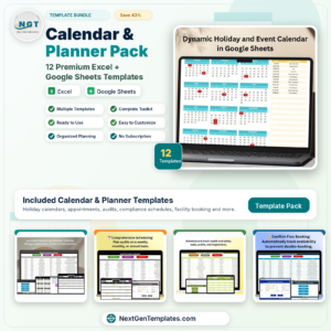 Calendar & Planner Pack – 12 Premium Excel + Google Sheets Templates (Save 43%)