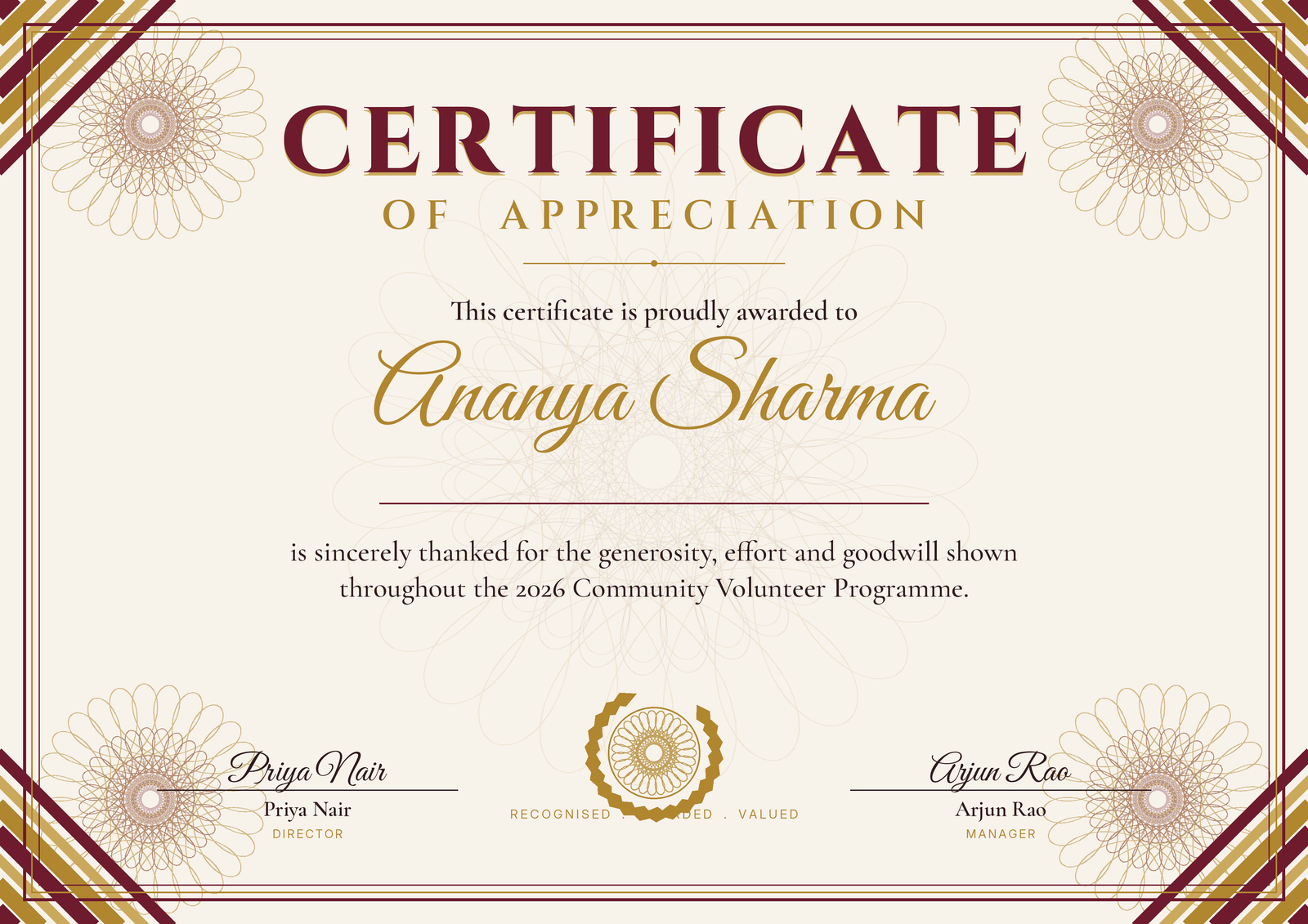 Certificate of Appreciation