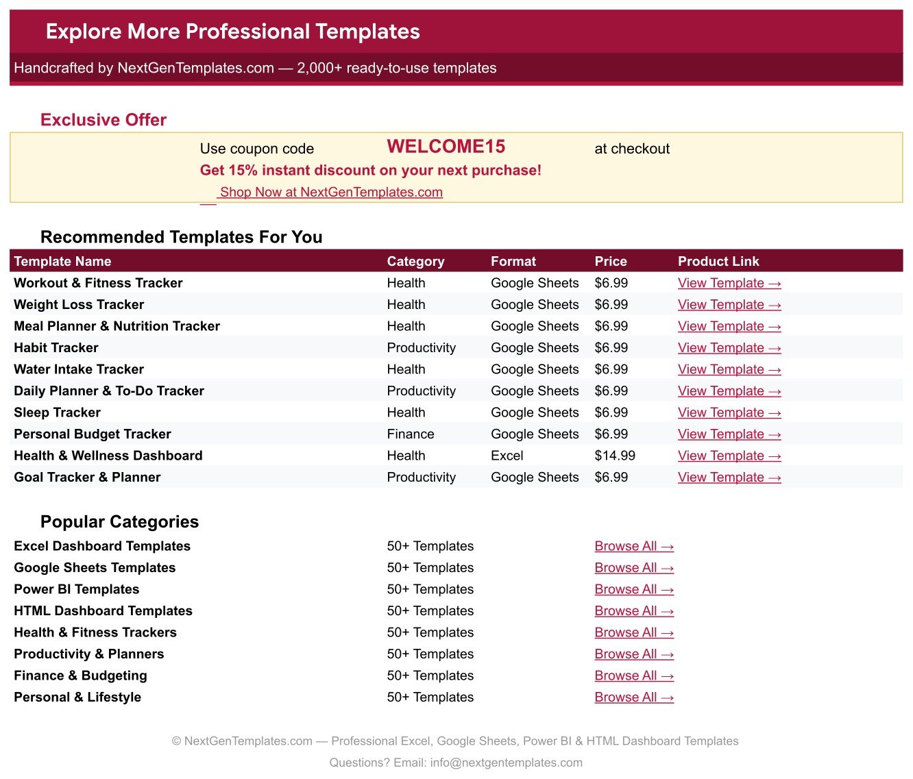 30-Day Fitness Challenge Tracker in Google Sheets - Explore More Templates tab