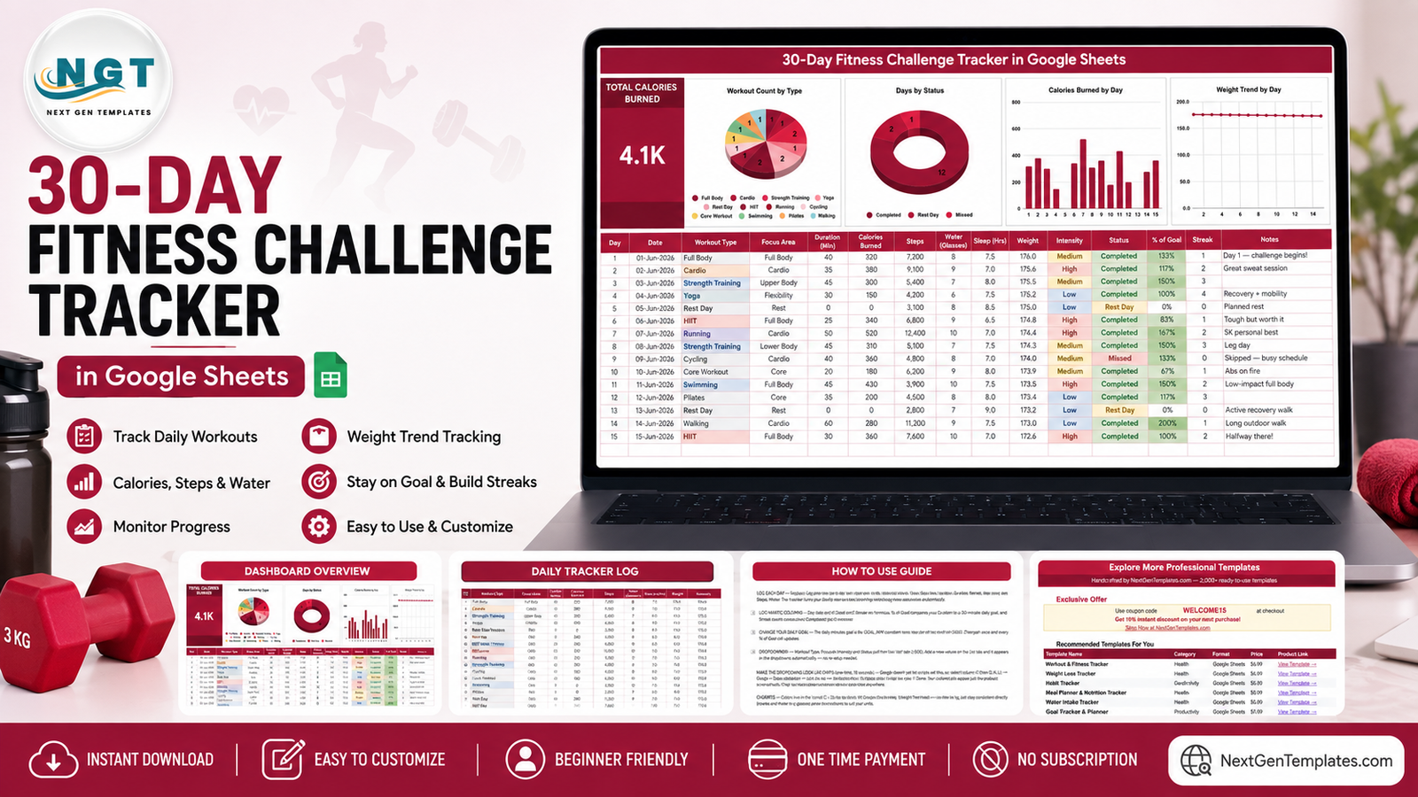30-Day Fitness Challenge Tracker in Google Sheets