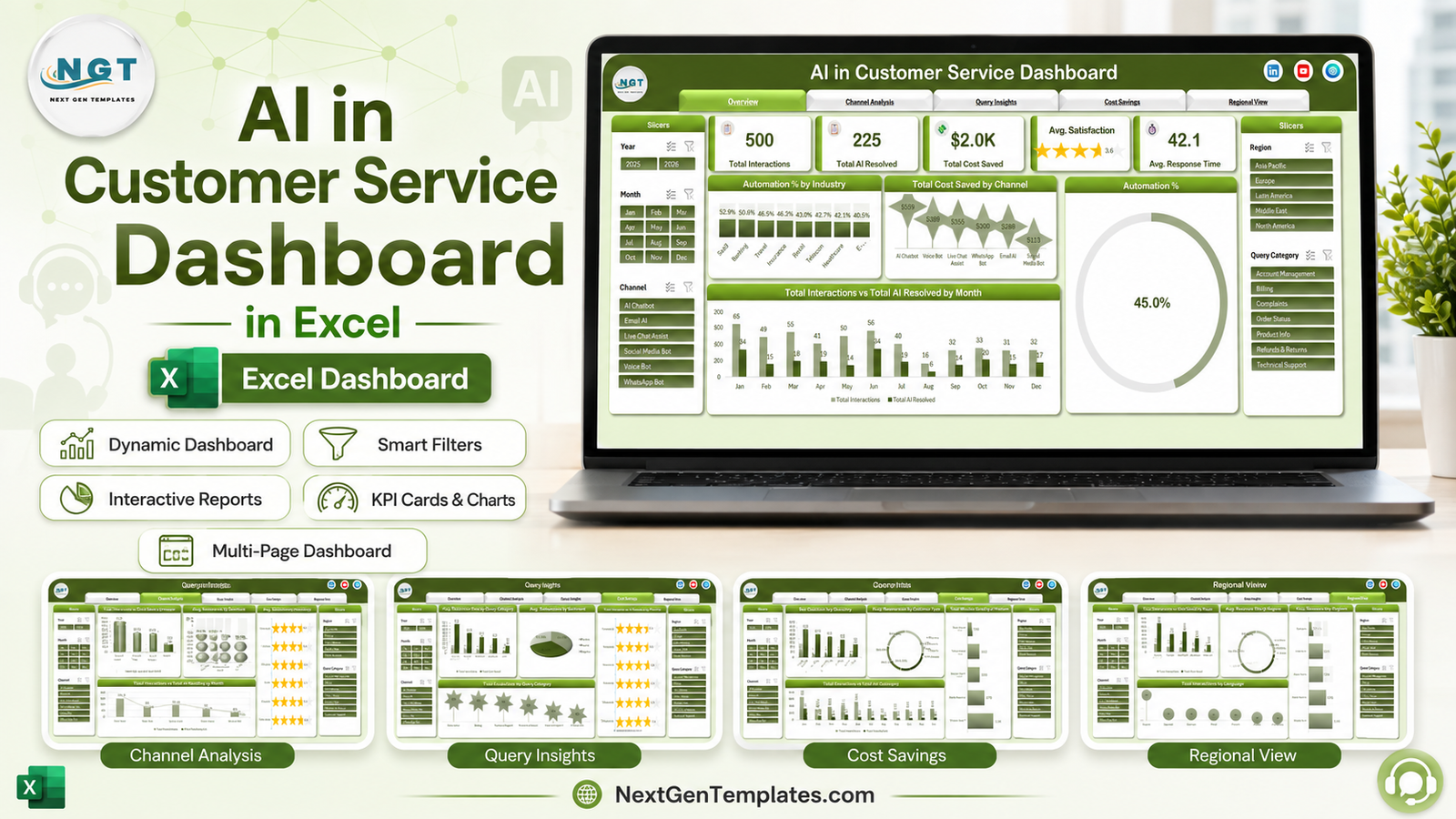 AI in Customer Service Dashboard in Excel template feature image