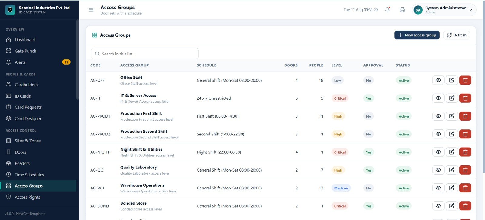 Access group setup for doors and schedules