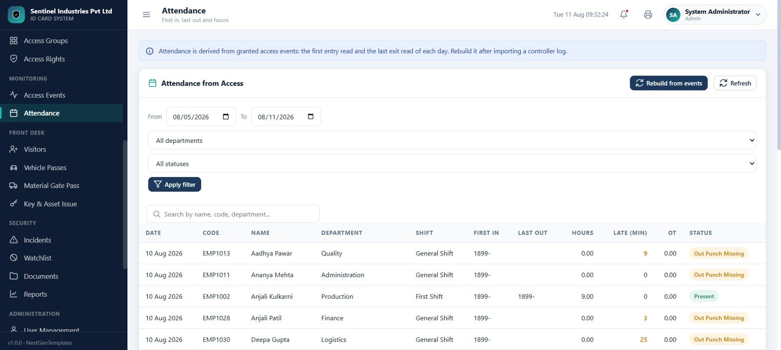 Attendance rebuilt from access events