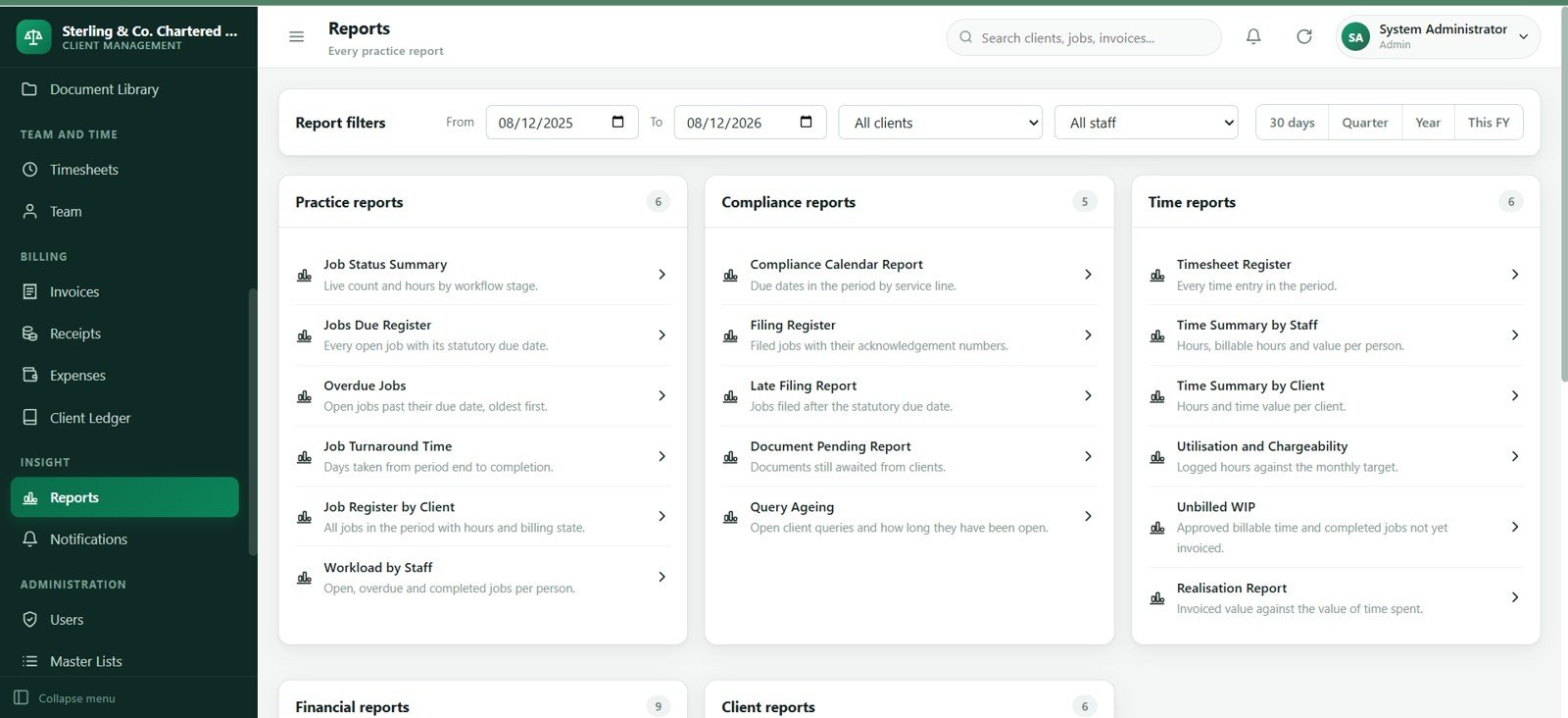 Accounting firm reports screen