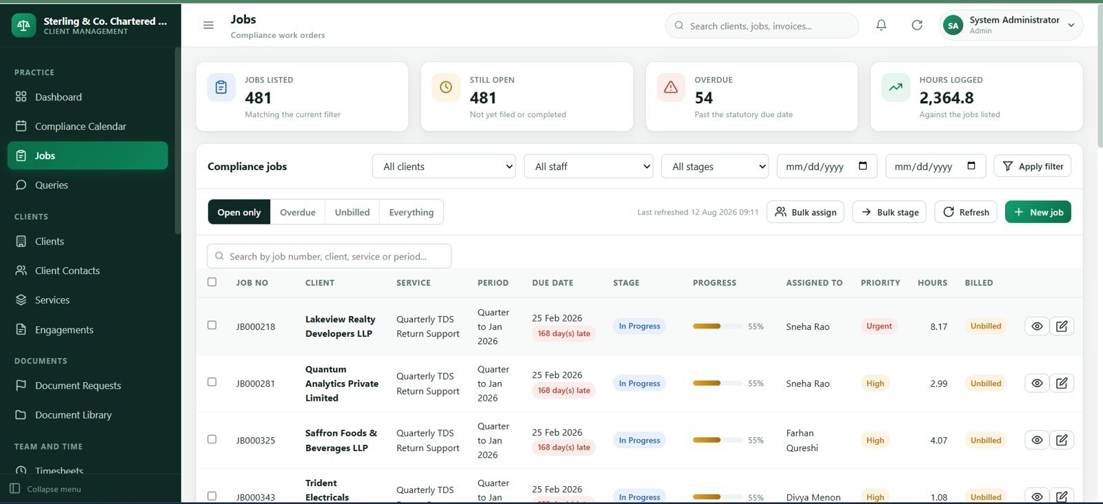 Accounting firm jobs register screen