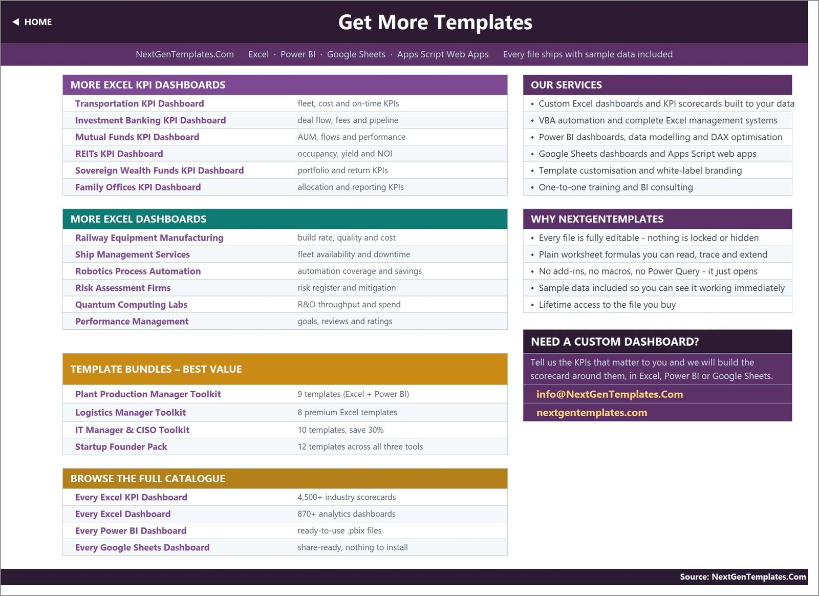 Get More Templates sheet linking to the wider NextGenTemplates catalogue