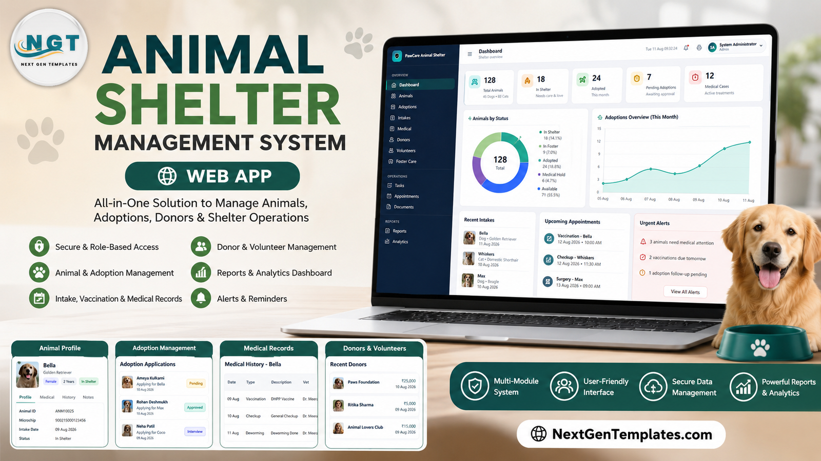 Animal Shelter Management System Web App - all-in-one shelter software built on Google Apps Script
