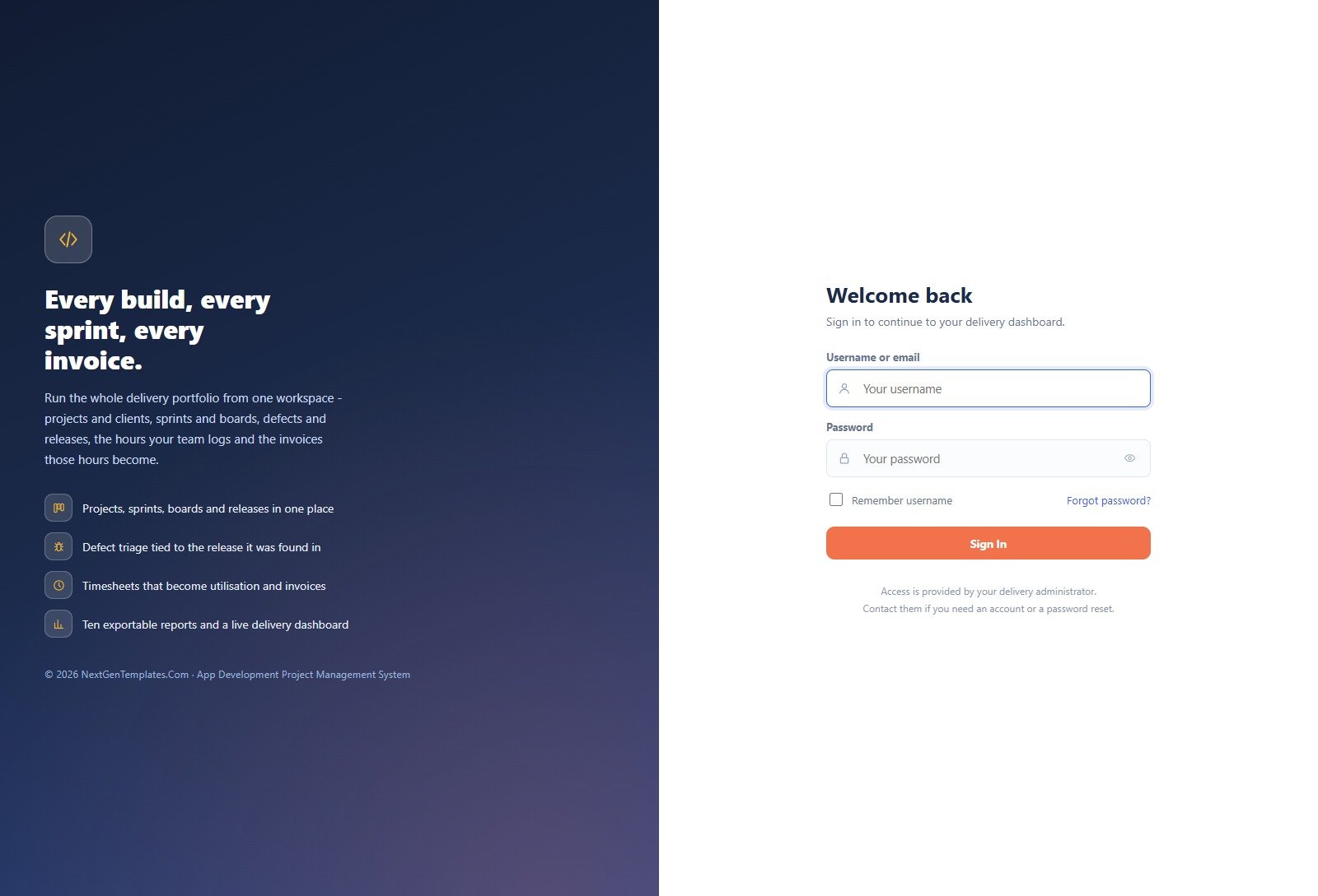 Sign-in screen of the App Development Project Management System Web App