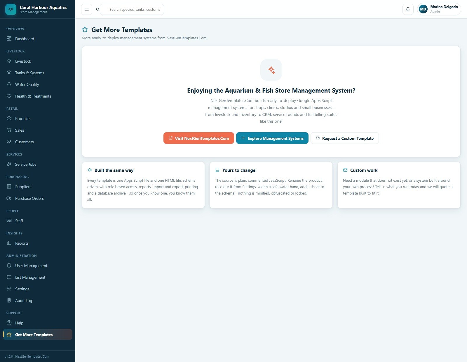Get More Templates screen with NextGenTemplates call to action
