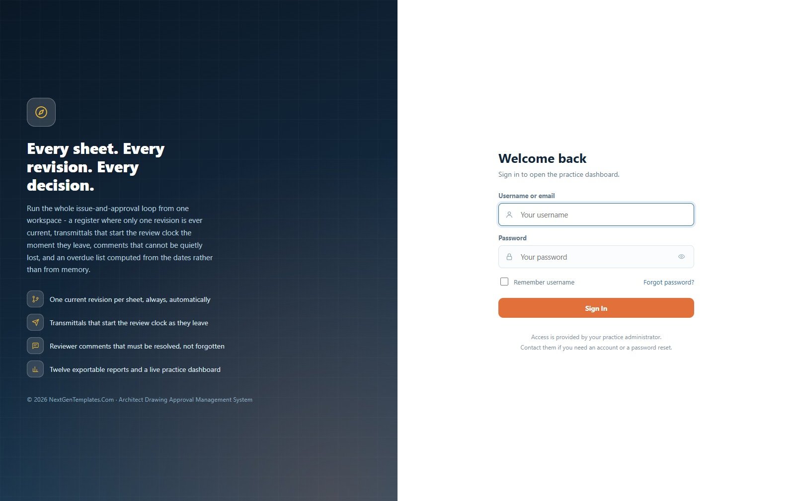 Sign-in screen of the Architect Drawing Approval Management System Web App
