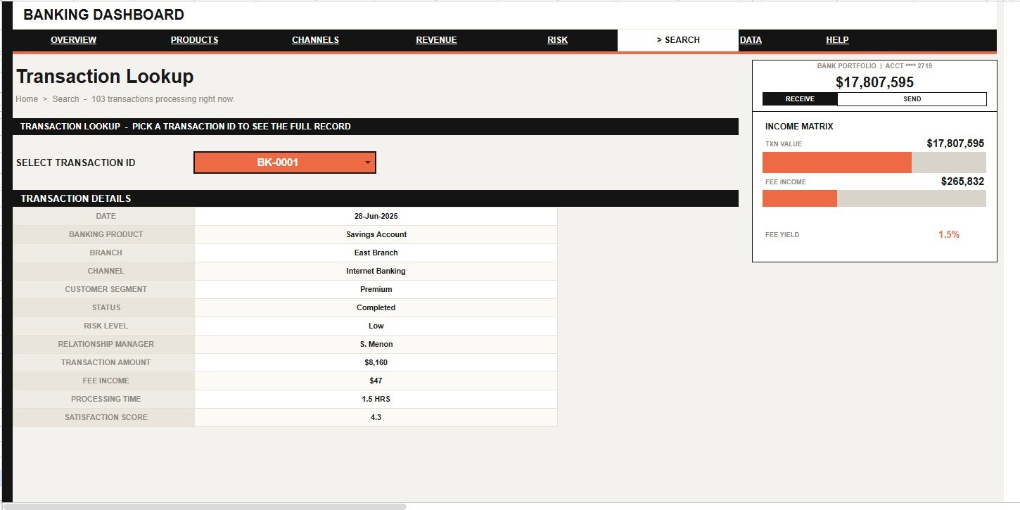 Search Sheet tab for transaction lookup in the Banking Dashboard in Google Sheets