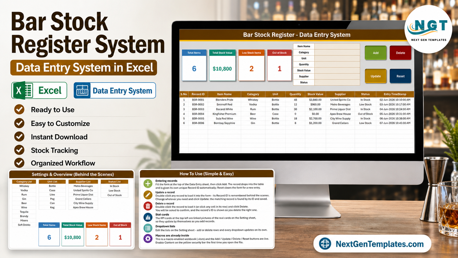 Bar Stock Register Data Entry System in Excel