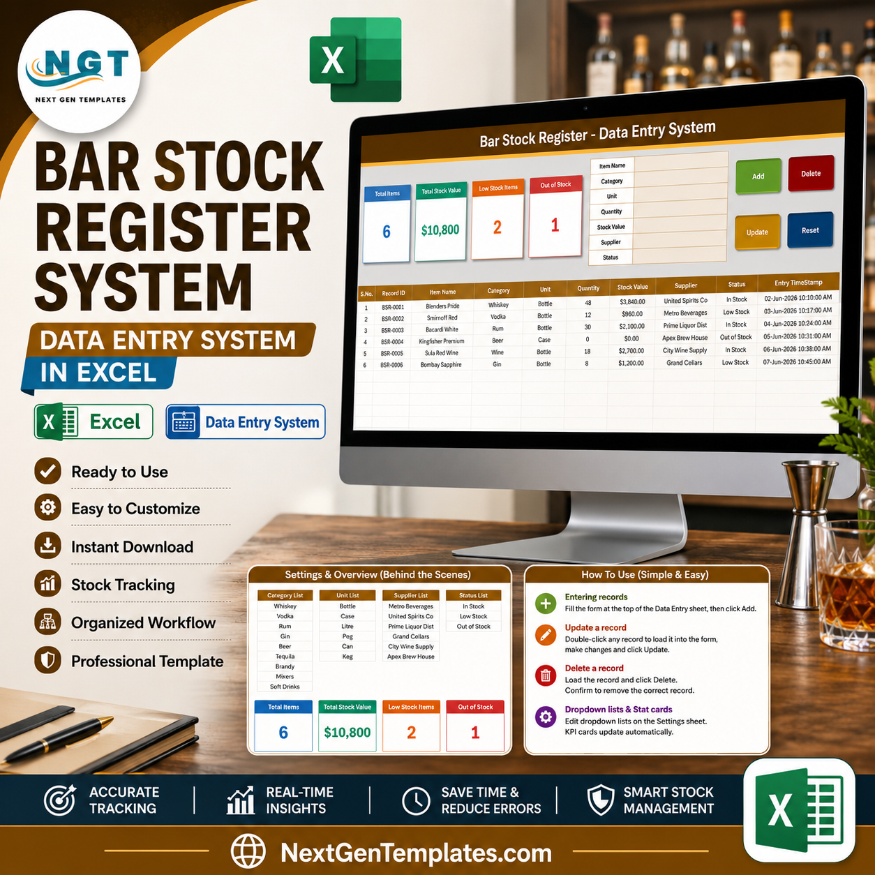 Bar Stock Register Data Entry System in Excel