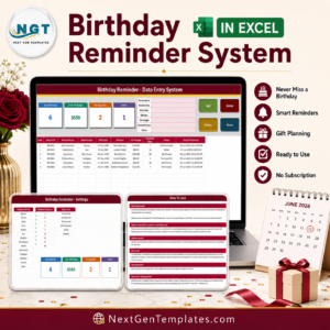 Birthday Reminder Data Entry System in Excel - product cover