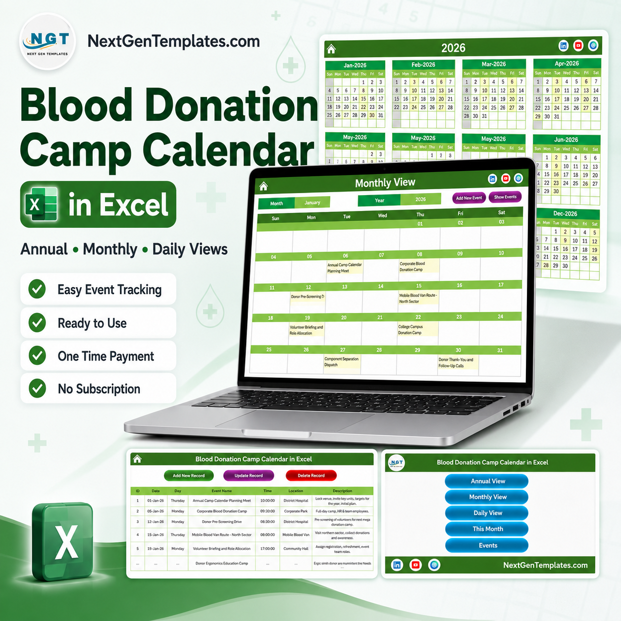 Blood Donation Camp Calendar in Excel
