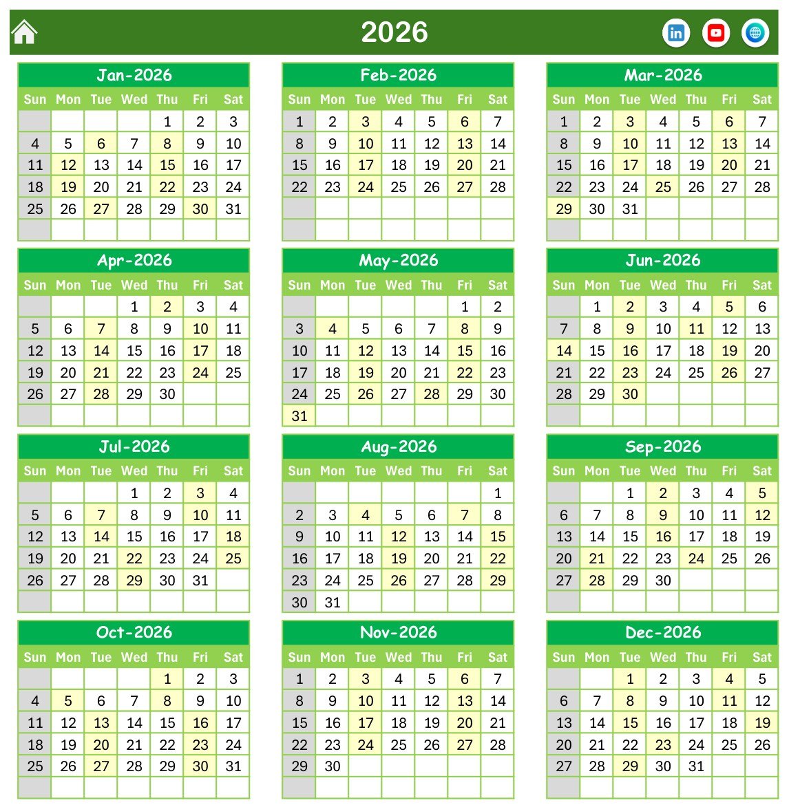 Blood Donation Camp Calendar in Excel - Annual View for 2026