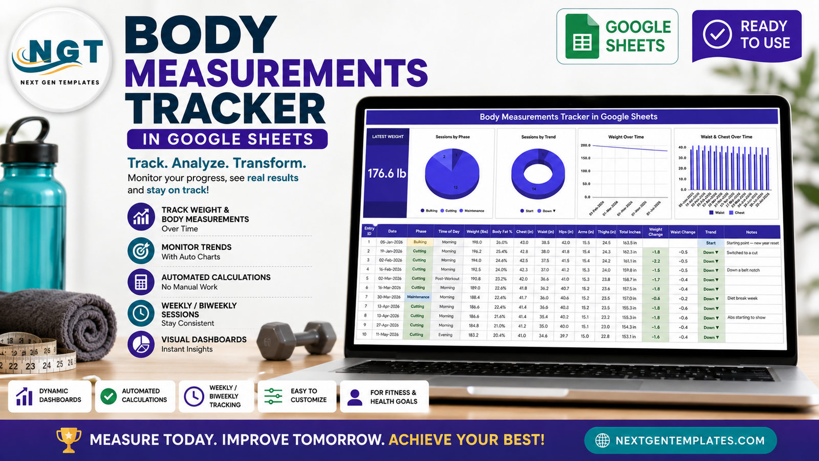 Body Measurements Tracker in Google Sheets template