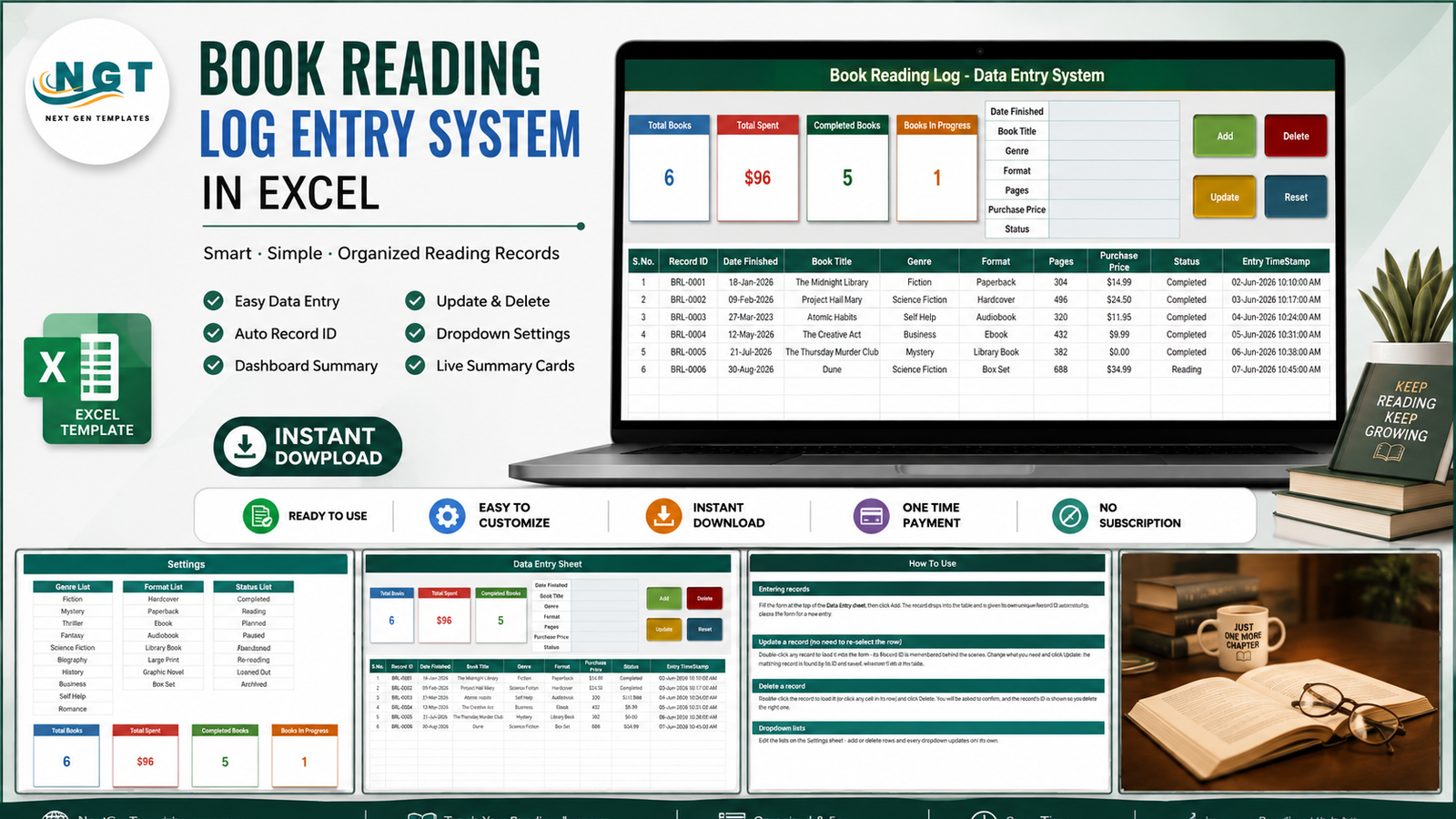Book Reading Log Data Entry System in Excel