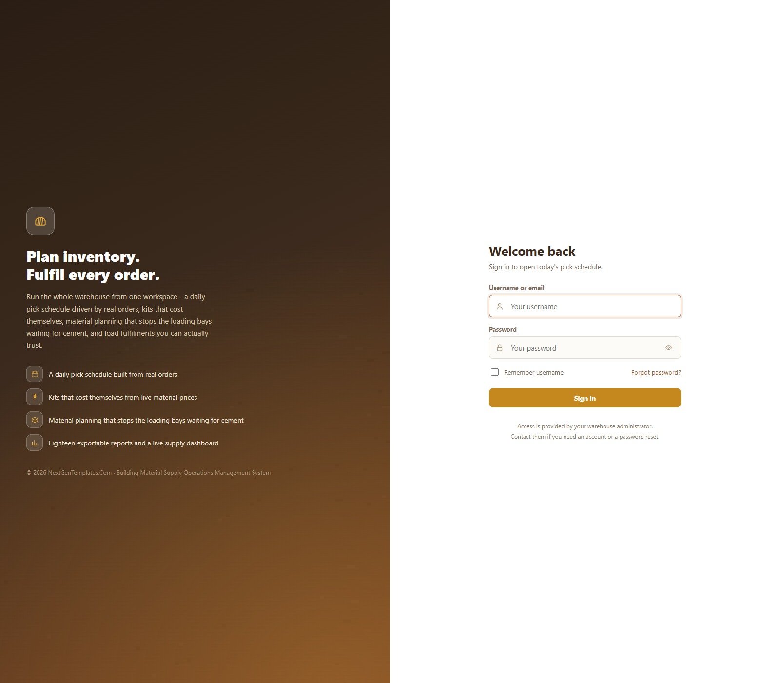 Sign-in screen with role based access