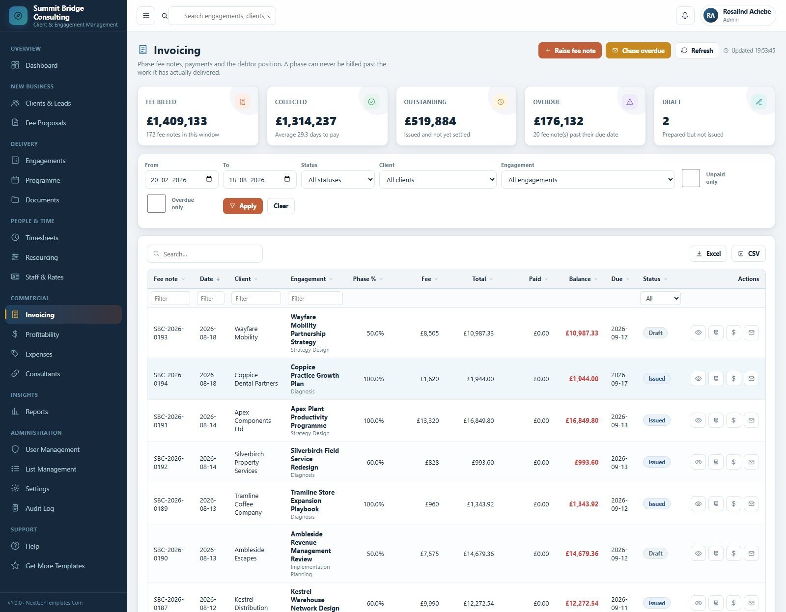 Business Consulting Client Management System Web App - Invoicing