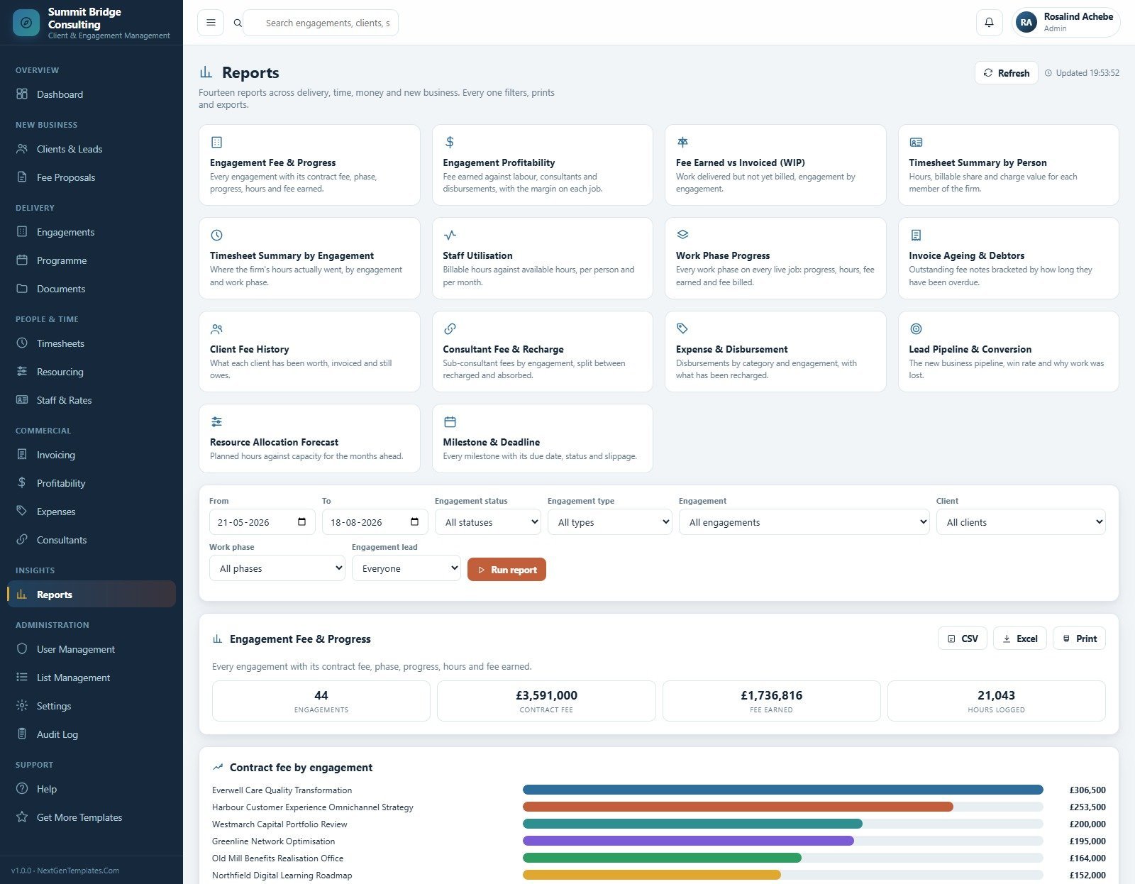 Business Consulting Client Management System Web App - Reports library