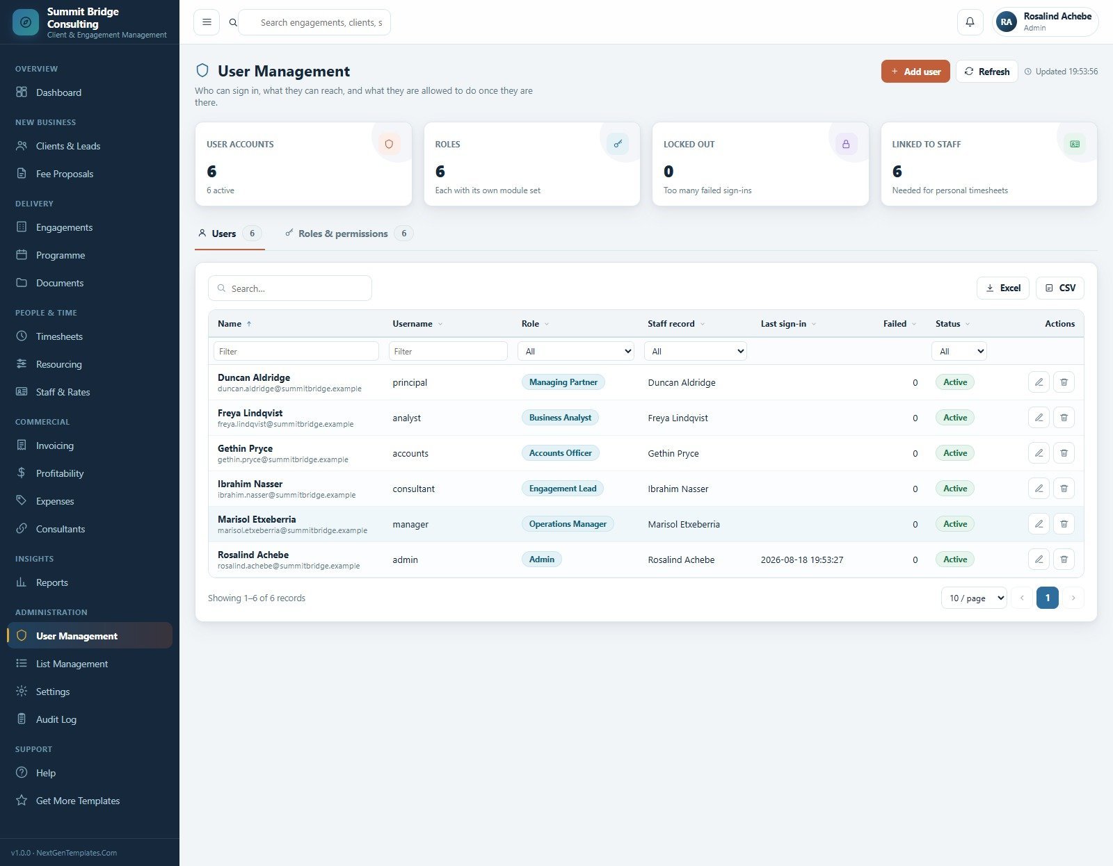 Business Consulting Client Management System Web App - User Management