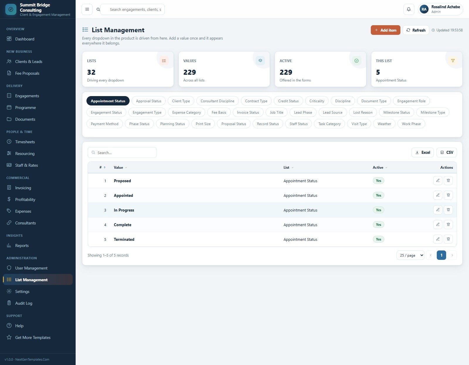 List Management driving every dropdown