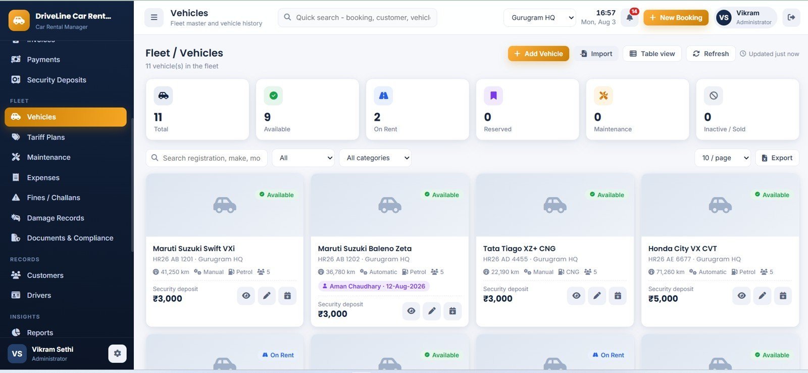 Car Rental Management System Web App - Fleet and Vehicles