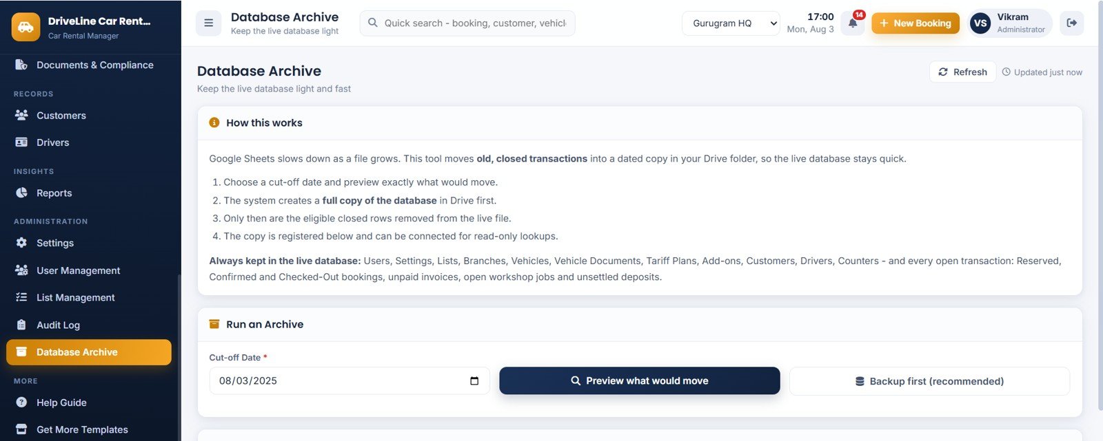 Car Rental Management System Web App - Database Archive