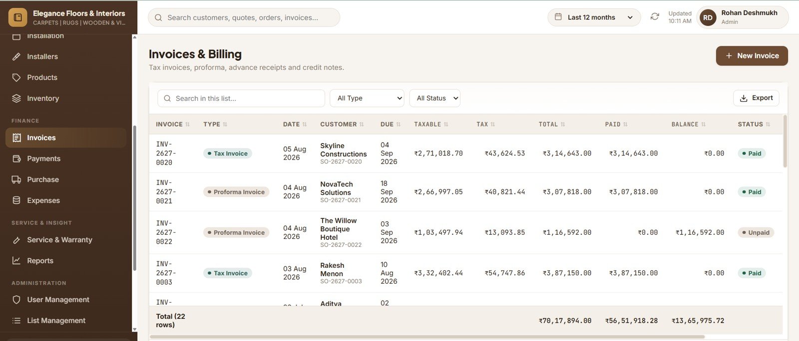 Carpet and Flooring Business Management System sales orders