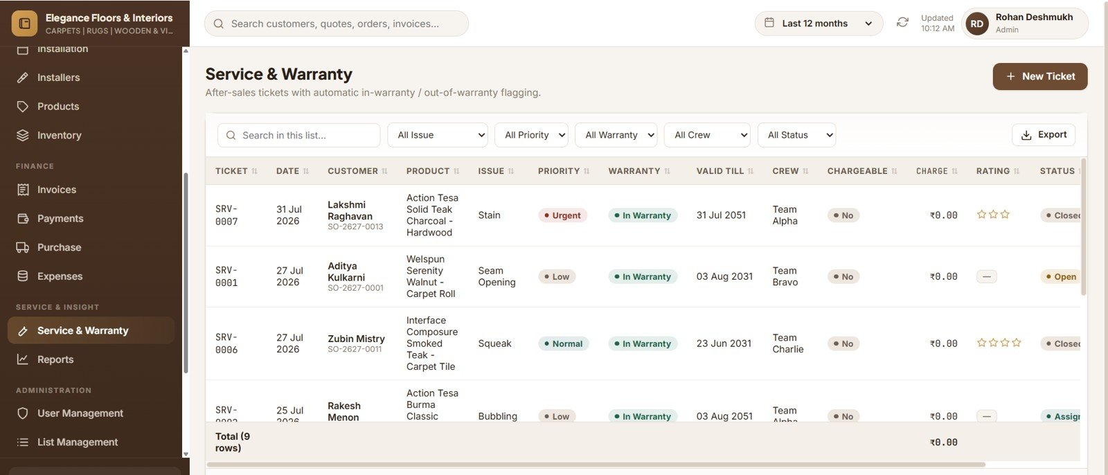 Carpet and Flooring Business Management System invoices and billing